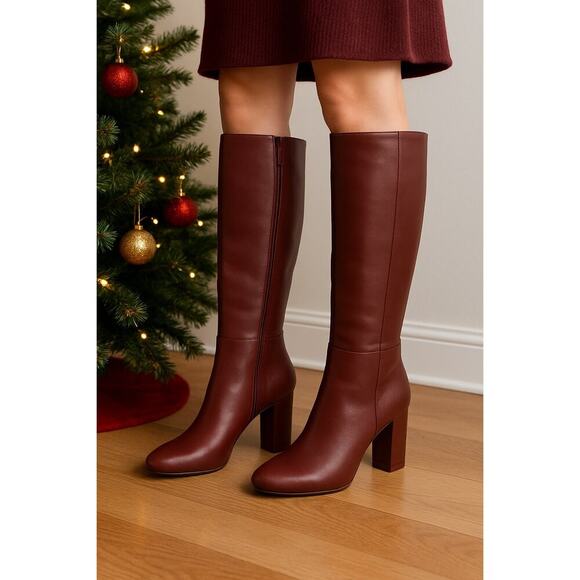 a new day Shoes - A New Day Womens Livia Tall Burgundy Knee High Boots 9.5 Block Heel Faux Leather